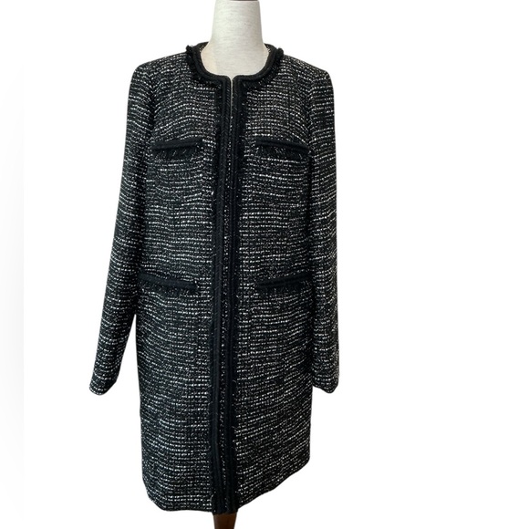 NWT J. Crew Tweed Lurex Lady Day Coat Braided Trim in Black and White Size 6 - Picture 4 of 15